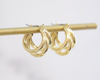 Triple Hoops - Gold Hoop Earrings - Statement Hoops - Layering Hoops - Huggie Hoops - Large Gold Hoops