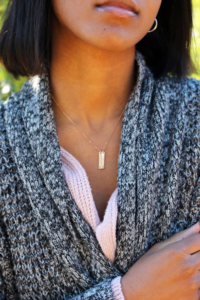 Personalized Vertical Bar Necklace Gold Bar Necklace Silver Name Necklace Dainty Name Necklace New Mom Necklace Personalized Gift image 6