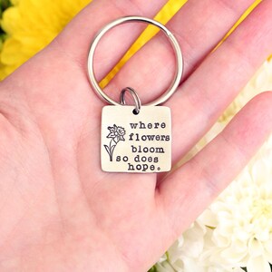 Personalized Keychain Mantra Keychain Birthflower Keychain Bloom with Grace Inspirational Quote Gift For Her Graduation Gift image 3
