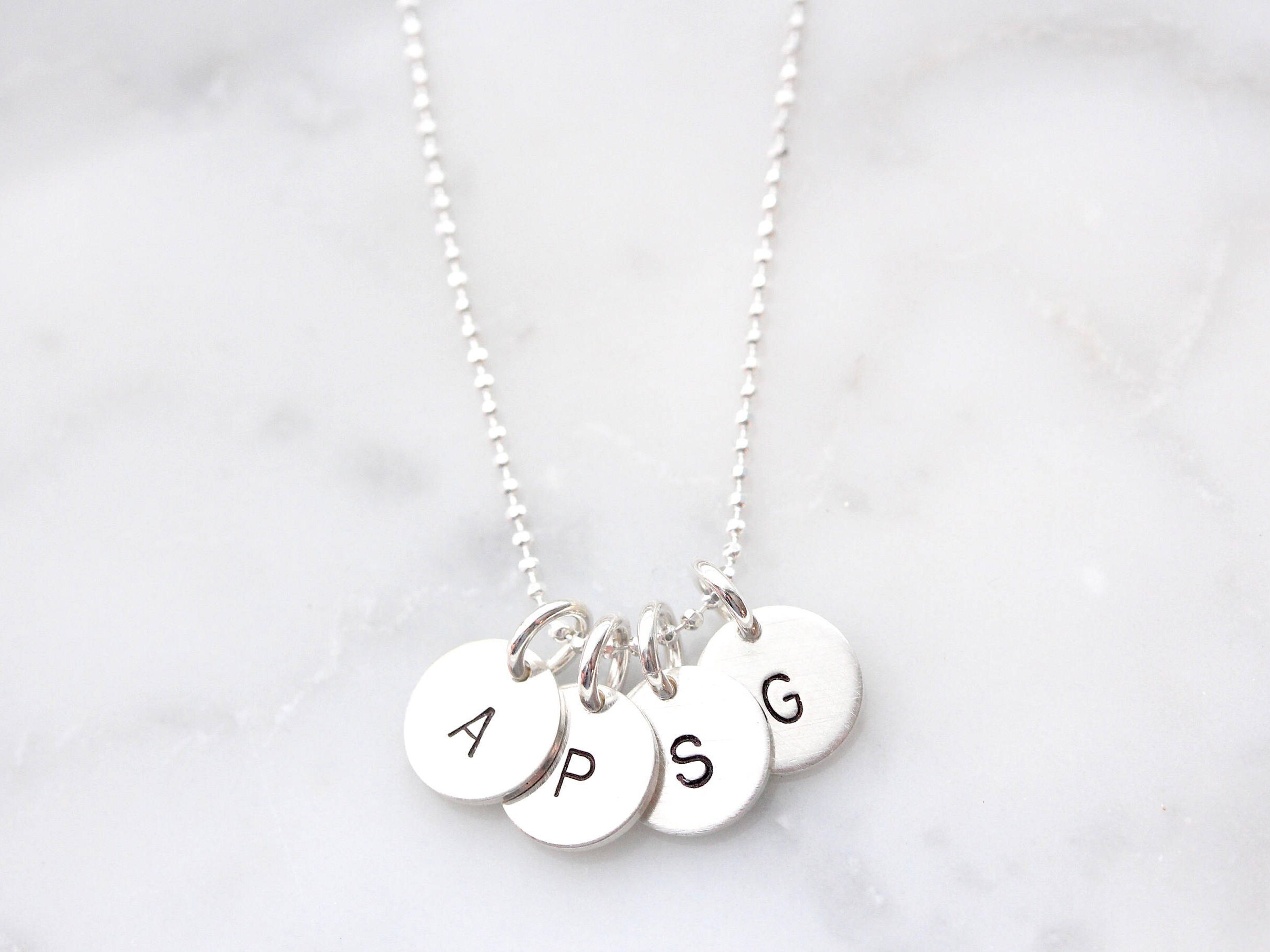 Sterling Silver Initial Necklace Handstamped with Baby Child Etsy