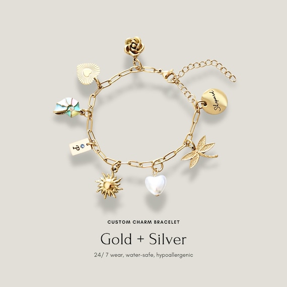 Custom Charm Bracelet: Gold + Silver, Waterproof, Anti-Tarnish