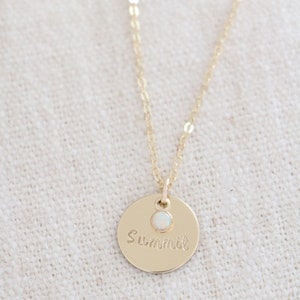 Gold Name Necklace with Birthstone Birthstone Necklace Birthstone Bar Necklace Disc with Name Nameplate Necklace New Mom Necklace image 2