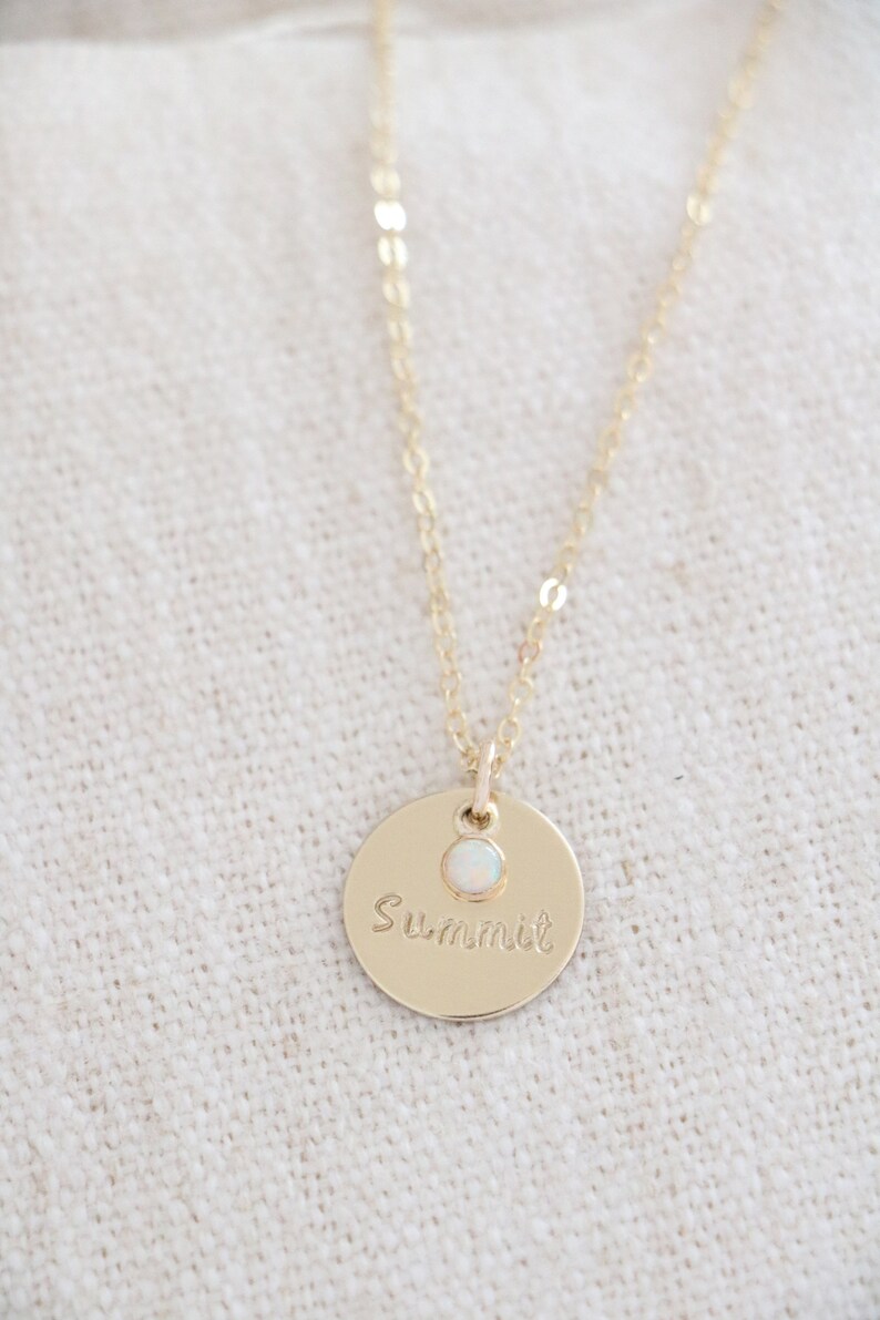 Gold Name Necklace with Birthstone Birthstone Necklace Birthstone Bar Necklace Disc with Name Nameplate Necklace New Mom Necklace image 2