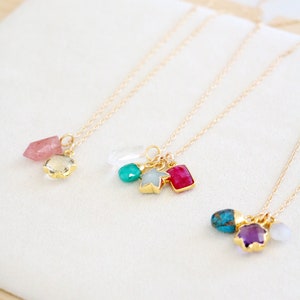 Raw Birthstone Necklace - Personalized Gemstone Necklace - Flower Charm - Natural Gemstone Necklace - Gift For Her - Mothers Day Gift