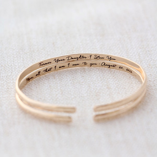 4mm Cuff Bracelet - Actual Handwriting - Mother of the Bride Gift - Stacking Gold Cuff - Personalized Cuff Bracelet - Secret Message Cuff