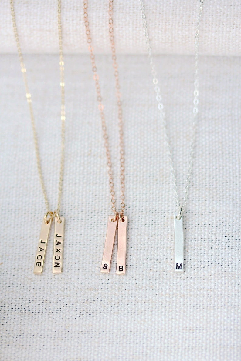 Personalized Vertical Bar Necklace Gold Bar Necklace Silver Name Necklace Dainty Name Necklace New Mom Necklace Personalized Gift image 3