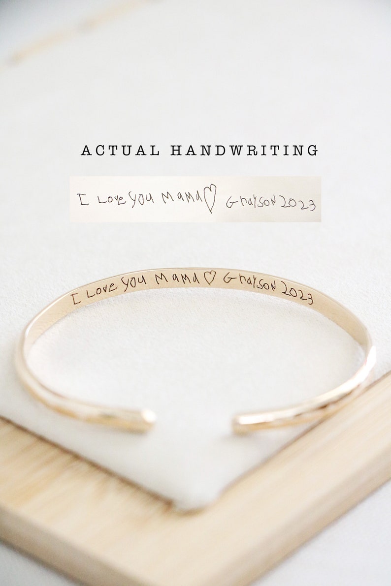 Personalized Handwriting Cuff Bracelet: Sterling Silver or Gold Filled, Mother of the Bride Gift