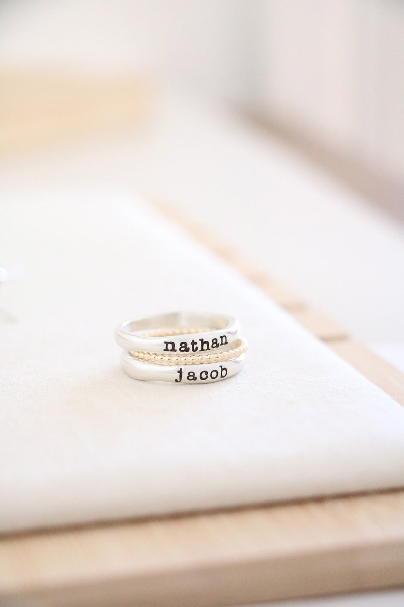 Personalized Name Ring Stackable Name Ring Mothers Ring Gold Stacking Ring Minimalist Rings Mothers Day Gift Personalized image 3