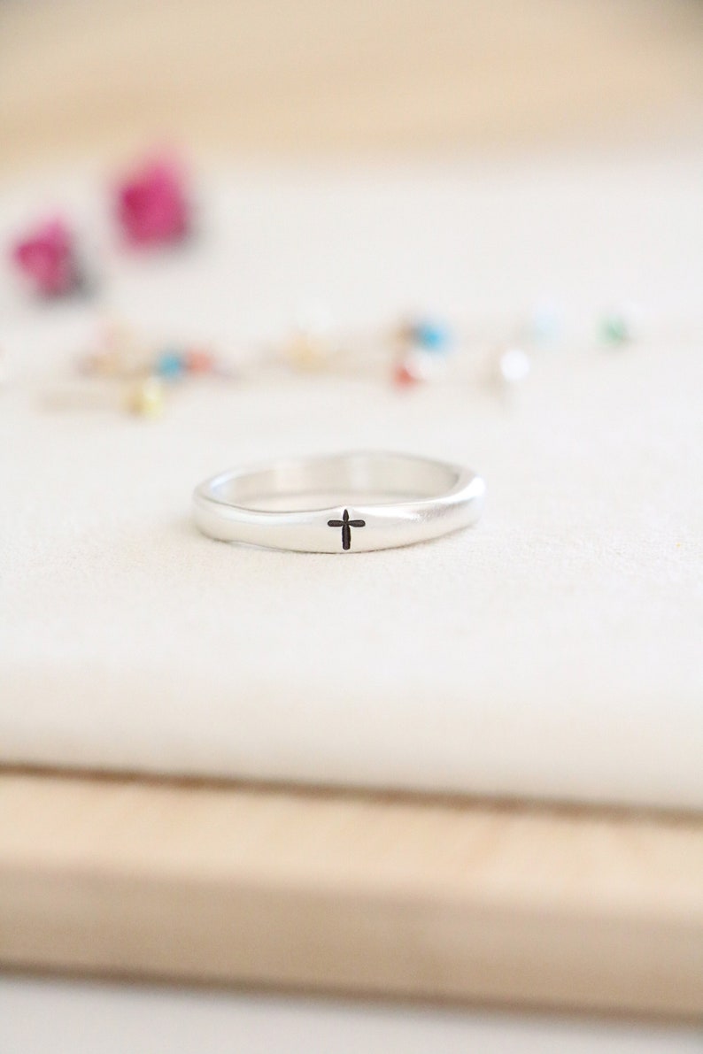 Cross Ring Personalized Ring Stacking Ring Faith Ring Communion Gift Confirmation Remembrance Ring Personalized Gift For Her image 1