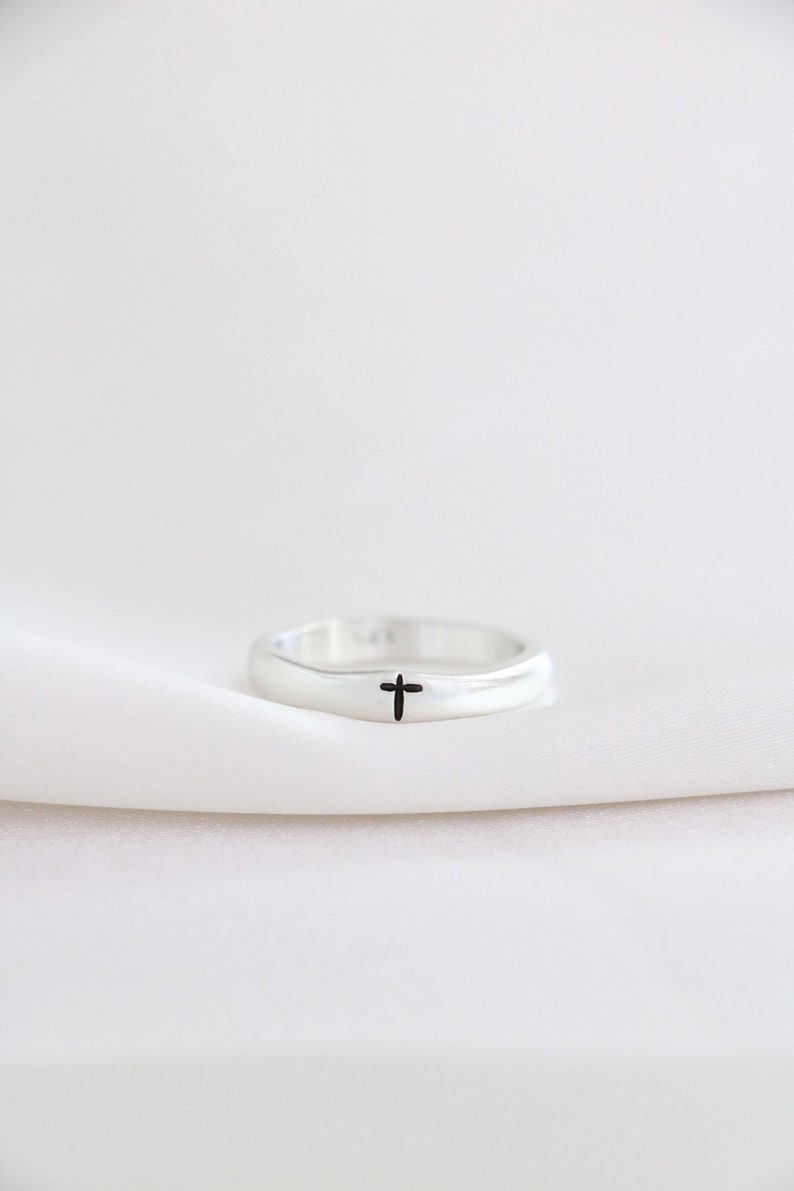 Cross Ring Personalized Ring Stacking Ring Faith Ring Communion Gift Confirmation Remembrance Ring Personalized Gift For Her image 3