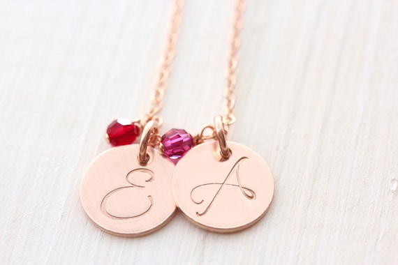 14K Rose Gold Initial Necklace Birthstone Necklace Vintage