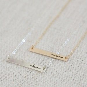 Personalized Name Necklace - Engraved Bar Necklace - Cursive Initial Necklace - Handwriting Necklace -Horizontal Bar Necklace - Mom Necklace