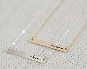 Personalized Name Necklace - Engraved Bar Necklace - Cursive Initial Necklace - Handwriting Necklace -Horizontal Bar Necklace - Mom Necklace