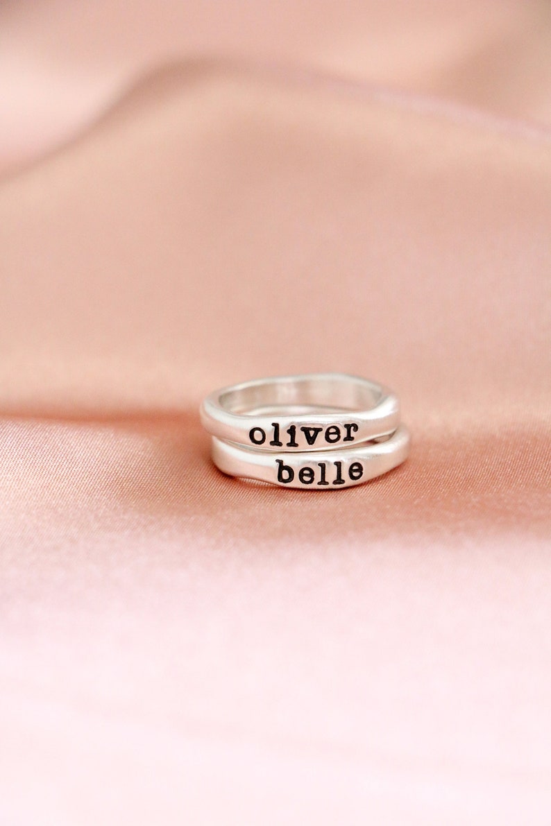 Personalized Name Ring Stacking Ring Gold Name Ring Silver Stackable Ring Mothers Ring Kids Name Ring Stack Mothers Day Gift image 4