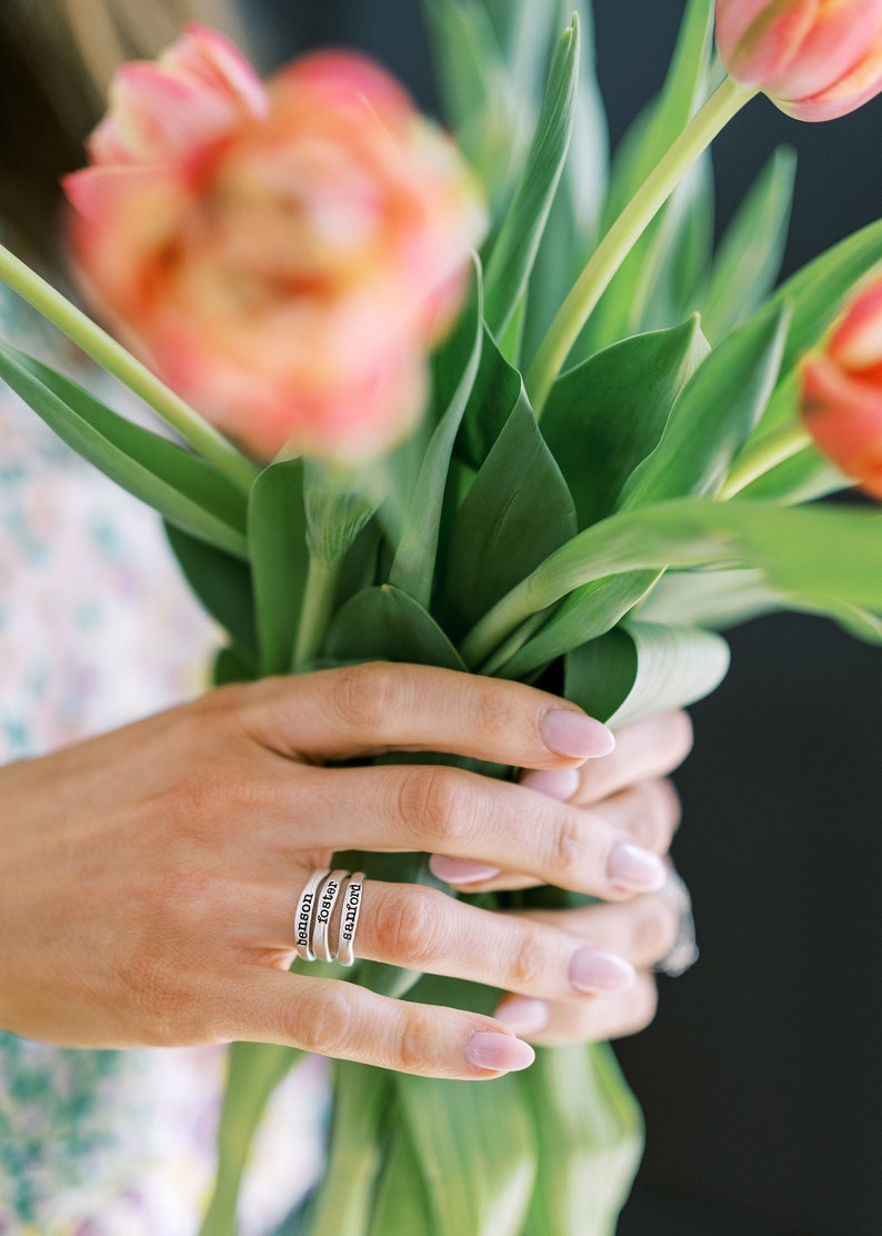 Personalized Name Ring Stacking Ring Gold Name Ring Silver Stackable Ring Mothers Ring Kids Name Ring Stack Mothers Day Gift image 3