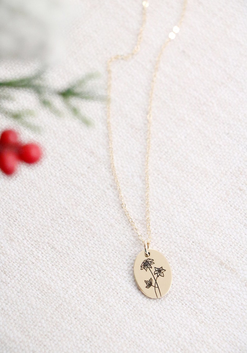 Birth Flower Necklace Flora Necklace Personalized Flower Jewelry Birthday Gift For Her Wildflower Necklace Custom Birth Flower image 1