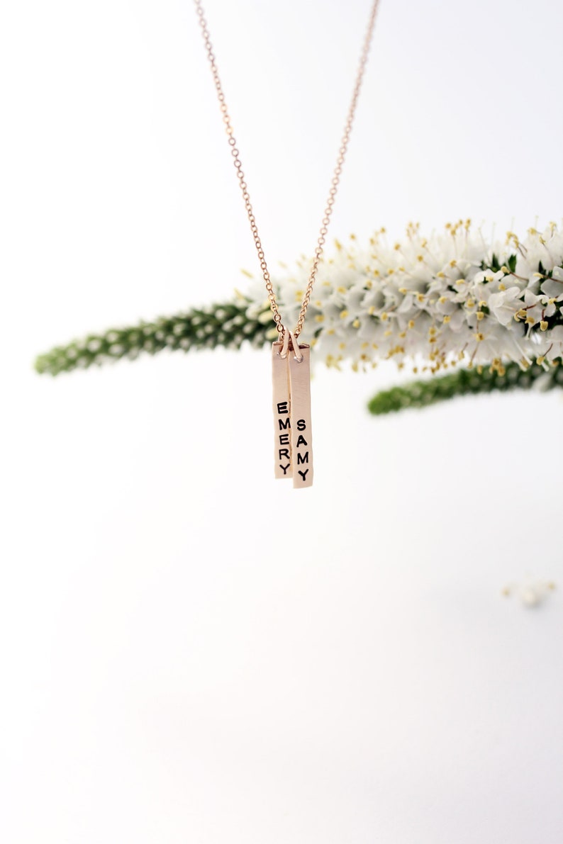 Personalized Vertical Bar Necklace Gold Bar Necklace Silver Name Necklace Dainty Name Necklace New Mom Necklace Personalized Gift image 5
