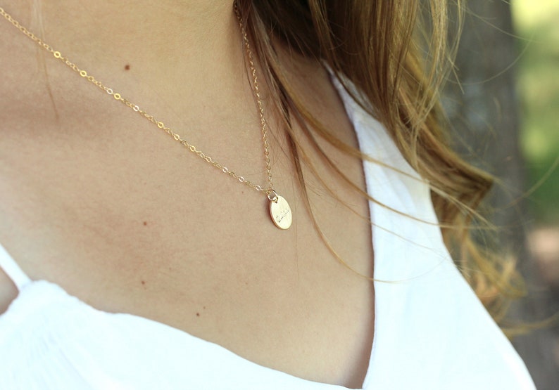 Mothers Day Gift 14K Gold Name Necklace Initial tag Jewelry Dainty Yellow Gold Disc Necklace Personalized Gold Initial Necklace