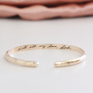 4mm Cuff Bracelet Actual Handwriting Mother of the Bride Gift Stacking Gold Cuff Personalized Cuff Bracelet Secret Message Cuff image 5