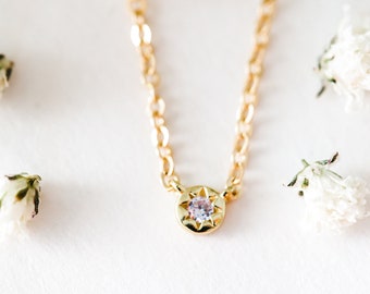 Sunburst Birthstone Necklace - Modern Birthstone Necklace - Grandma Necklace - Personalized Gemstones for Mom - Dainty Gold Birthstone