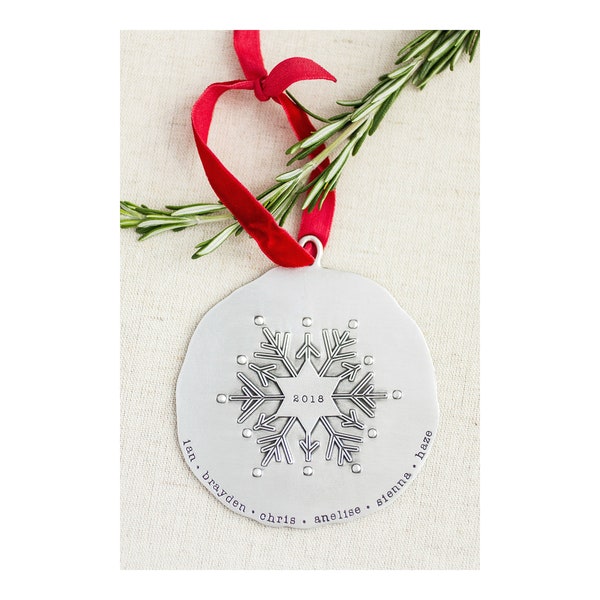 Personalized Snowflake Ornament: Fine Silver Pewter Family Keepsake
