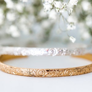 Floral Cuff Bracelet Actual Handwriting Mother of the Bride Gift Stacking Gold Cuff Personalized Cuff Bracelet Secret Message Cuff image 1