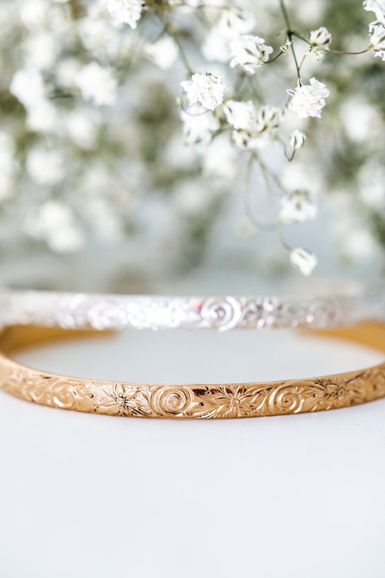 Floral Cuff Bracelet Actual Handwriting Mother of the Bride Gift Stacking Gold Cuff Personalized Cuff Bracelet Secret Message Cuff image 1