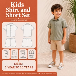 Kids Shirt and Shorts Sewing Pattern, Boys Shirt Pattern, Kids Shorts PDF Pattern, Toddler Two Piece Set, Children Sewing Pattern 1-10 Years