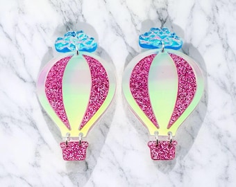 Boucles d'oreilles montgolfières en acrylique découpé