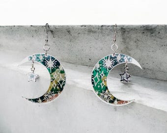 Boucles d'oreilles étoile et lune en acrylique découpé