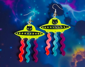 Boucles d'oreilles en acrylique découpé pour vaisseau spatial