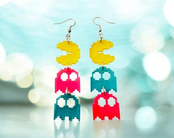 Cut Acrylic Pac-Man Pixel Earrings