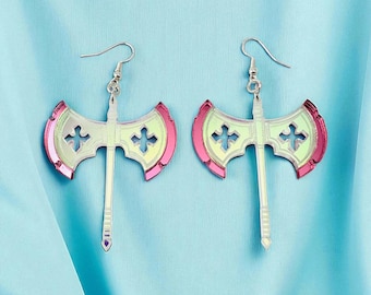 Boucles d'oreilles en acrylique taillé avec hache à deux têtes