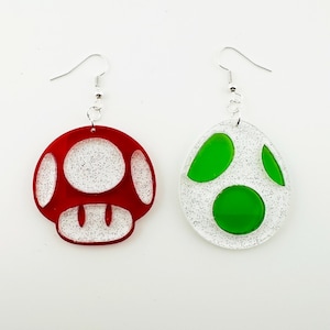 Mario Mushroom and Yoshi Egg Earrings