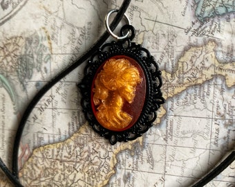 Red and Gold Resin Cameo Necklace Charm