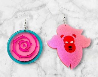 Boucles d'oreilles en acrylique coupées Steven Universe lion et rose bouclier