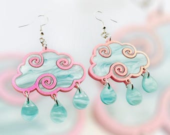 Boucles d'oreilles nuage spirale en acrylique découpé