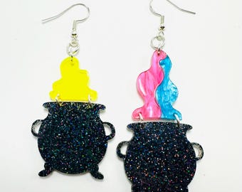 Boucles d'oreilles scintillantes en forme de chaudron en acrylique découpé