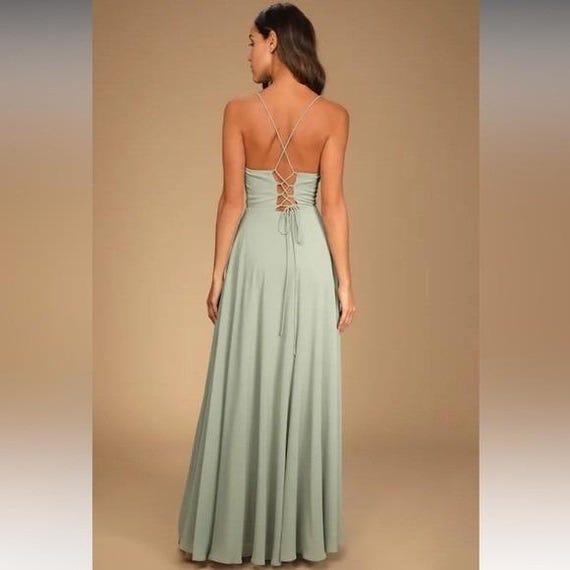 NWT- Romantically Speaking Sage Green Cowl Lace-Up Dress View 3