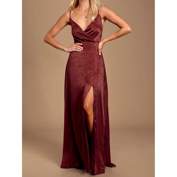 Lulus Constantine Burgundy Satin MaxiDresss