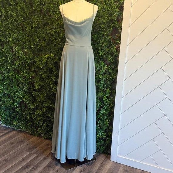 NWT- Romantically Speaking Sage Green Cowl Lace-Up Dress View 4