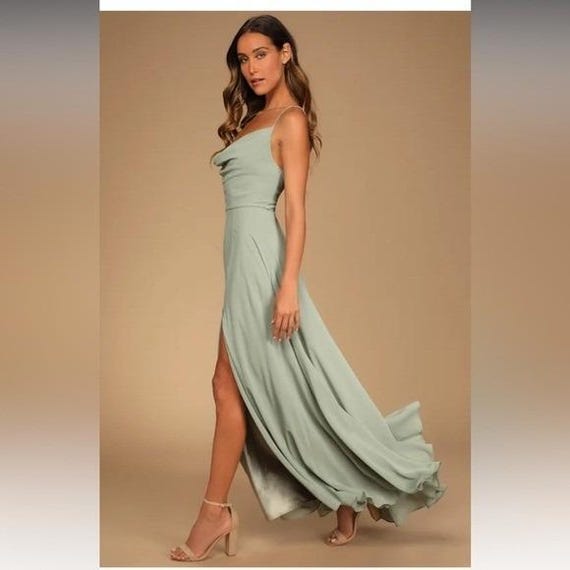NWT- Romantically Speaking Sage Green Cowl Lace-Up Dress