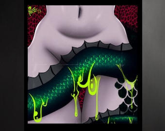Retro Horror Sea Monster Art Print, Psychobilly Goth Creature