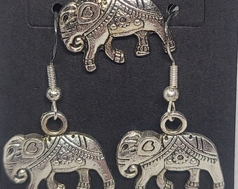 Elephant Earrings With Sterling Silver Hooks And Matching Necklace