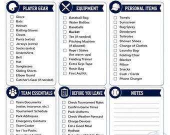 Baseball Tournament Checklist
