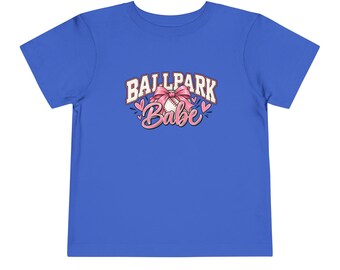 Ballpark Babe Toddler Tee | Baseball Bow Graphic, Pink Script