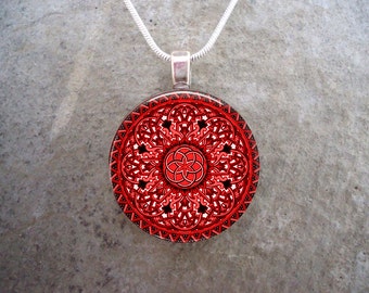 Celtic Jewelry - Glass Pendant Necklace - Celtic 32 Red