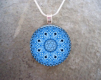 Celtic Jewelry - Glass Pendant Necklace - - Free Shipping - sku CELTIC32BLUE