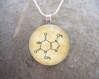 Chemistry Jewelry - Theobromine Molecule - Glass Pendant Necklace - Teacher Gifts - Free Shipping - Style CHEM-THEOBROMINE