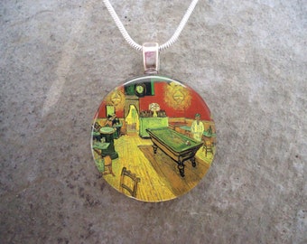 Vincent Van Gogh's "The Night Cafe" painting - Glass Jewelry - 1 Inch diameter glass pendant necklace or keychain - SKU VANGOGH21